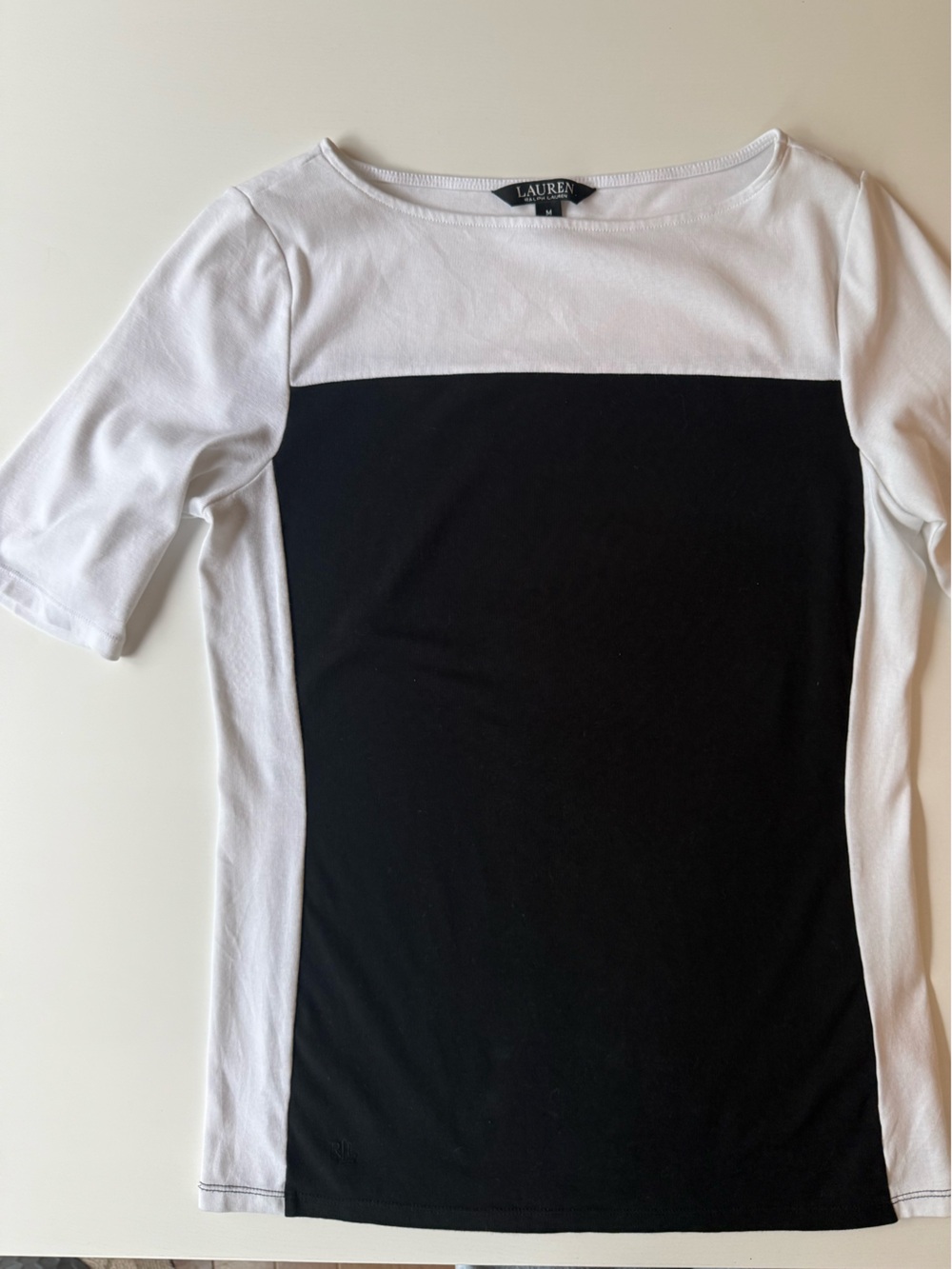 Ralph Lauren Black and White Short Sleeve Colorblock Top